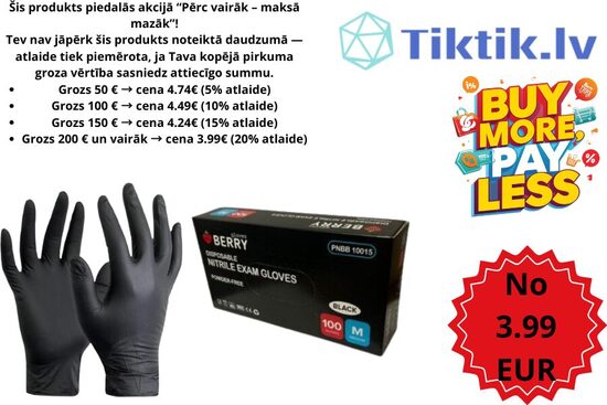 Melni BERRY Nitrila cimdi, bez pūdera N100,  100 gb